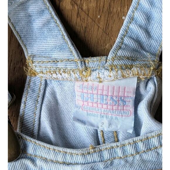 Vintage Baby GUESS Overalls Leather Patch Clip Size 2Y Y2K 90s 80s Denim - Picture 4 of 16